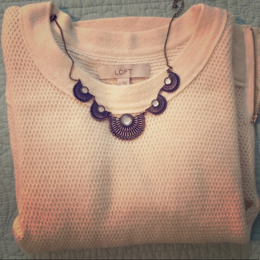 Ann Taylor Loft Cream Sweater with Zipper on Side
